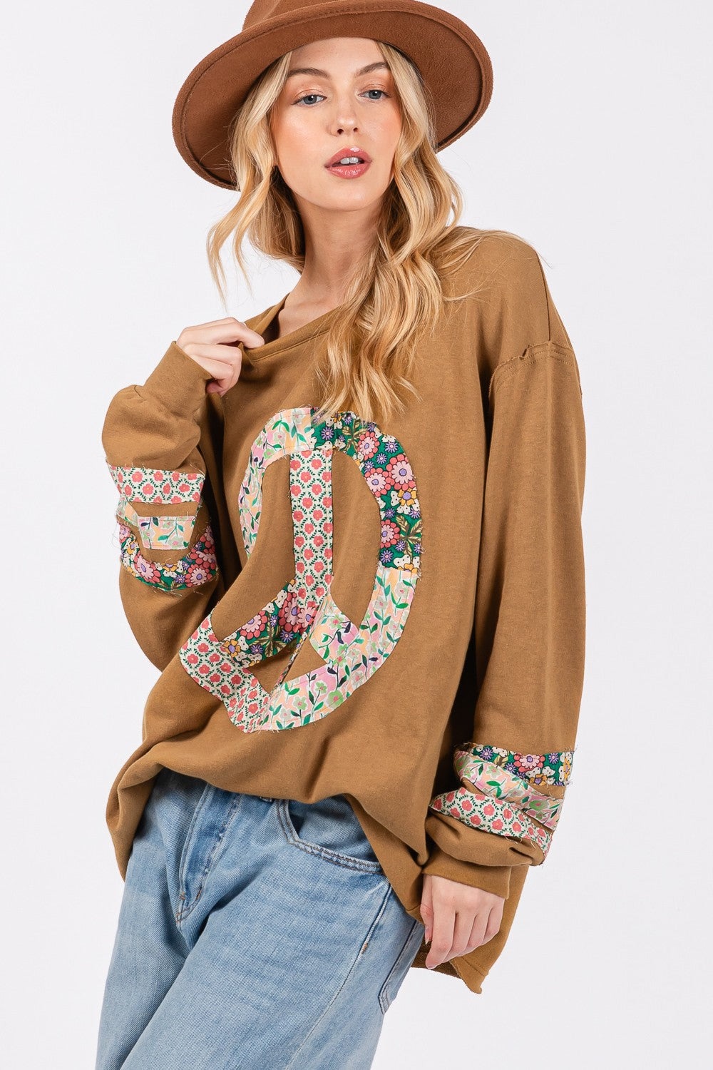 Peace Patch Long Sleeve Top in Bronze