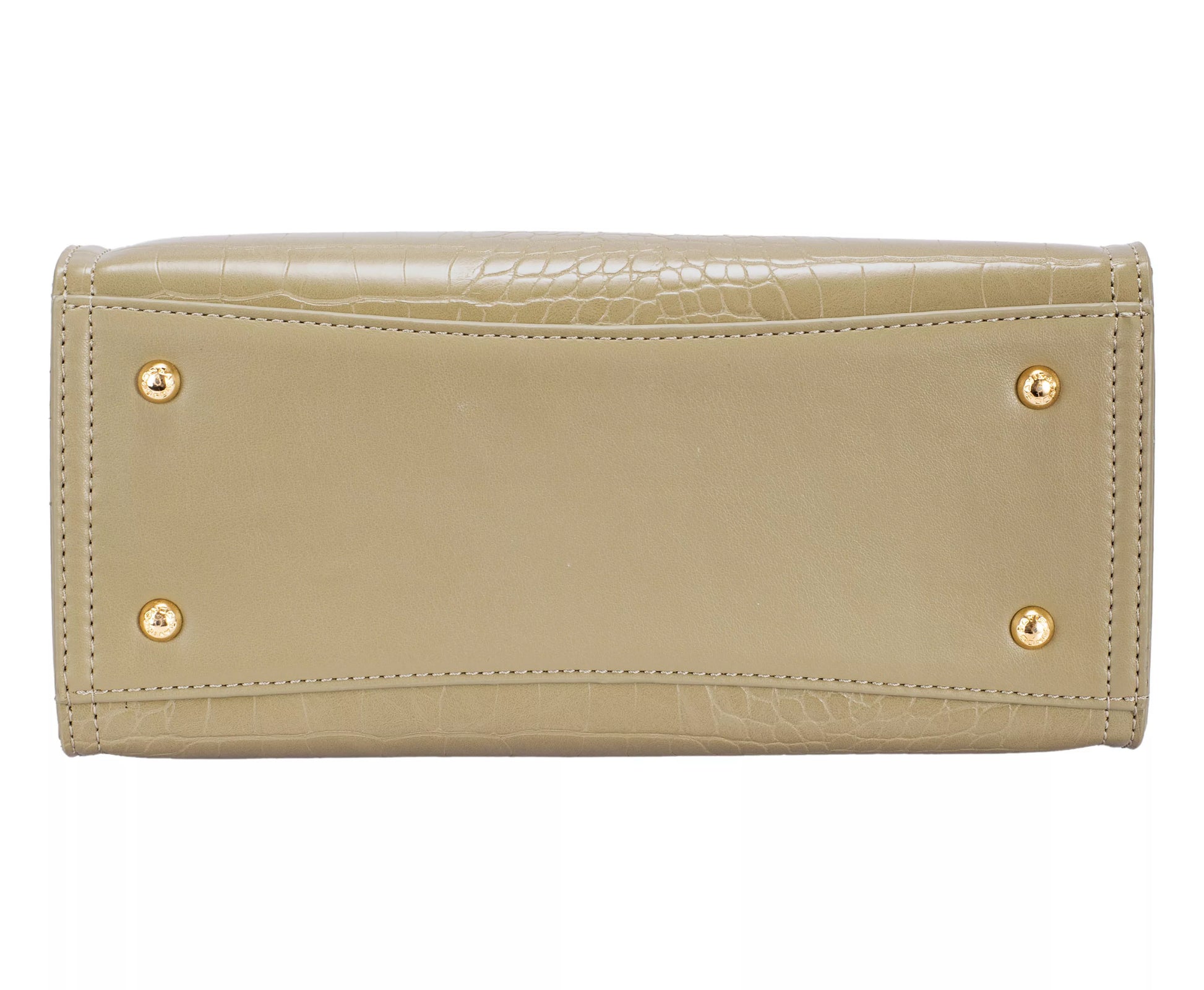 Beige tote with gold accents on a white background