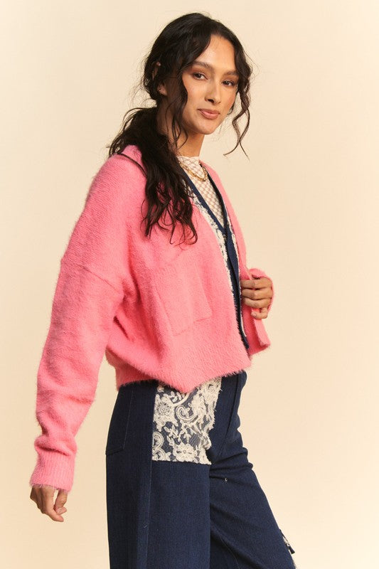 Open Front Cardigan in Strawberry