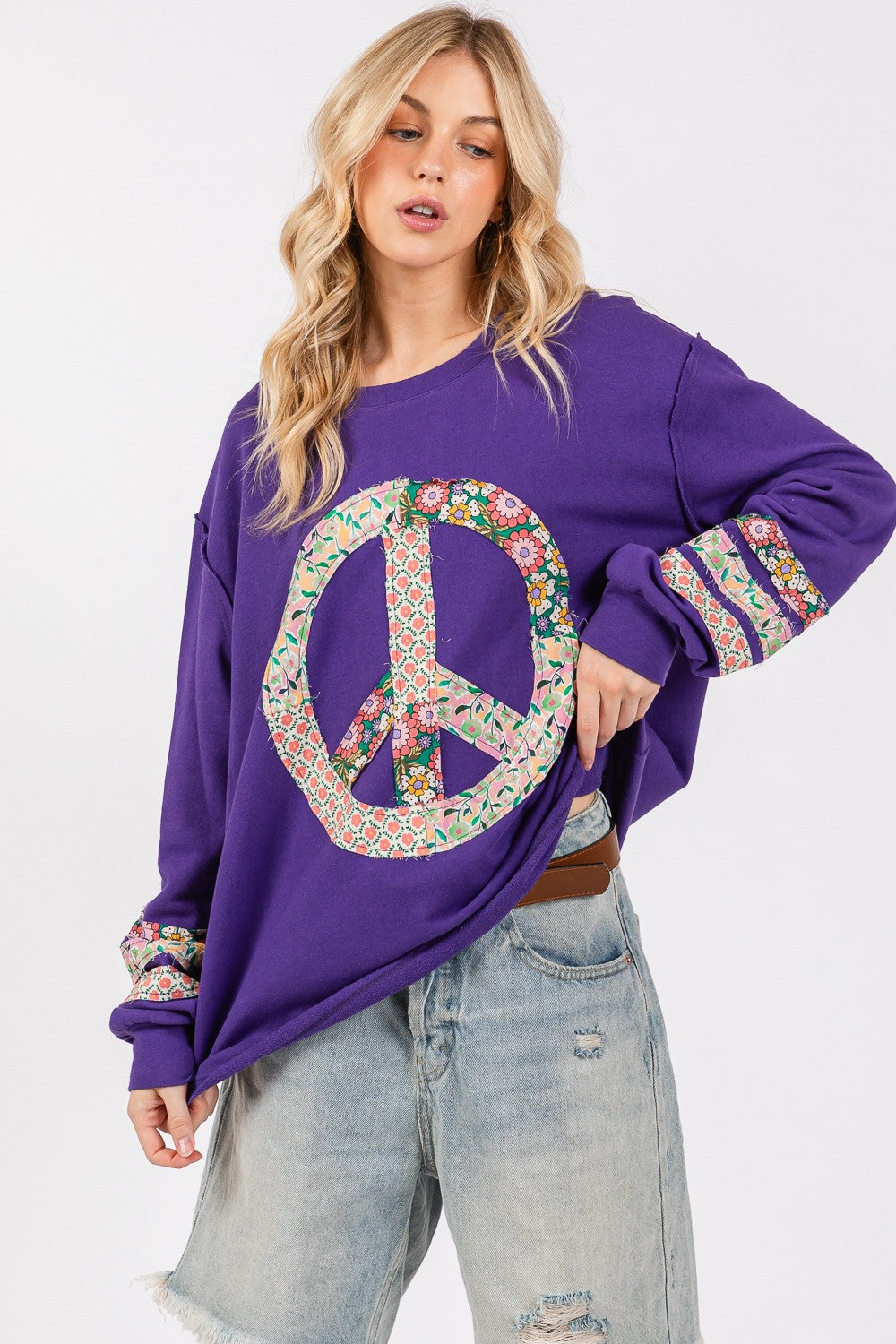 Peace Patch Long Sleeve Top in Blueberry