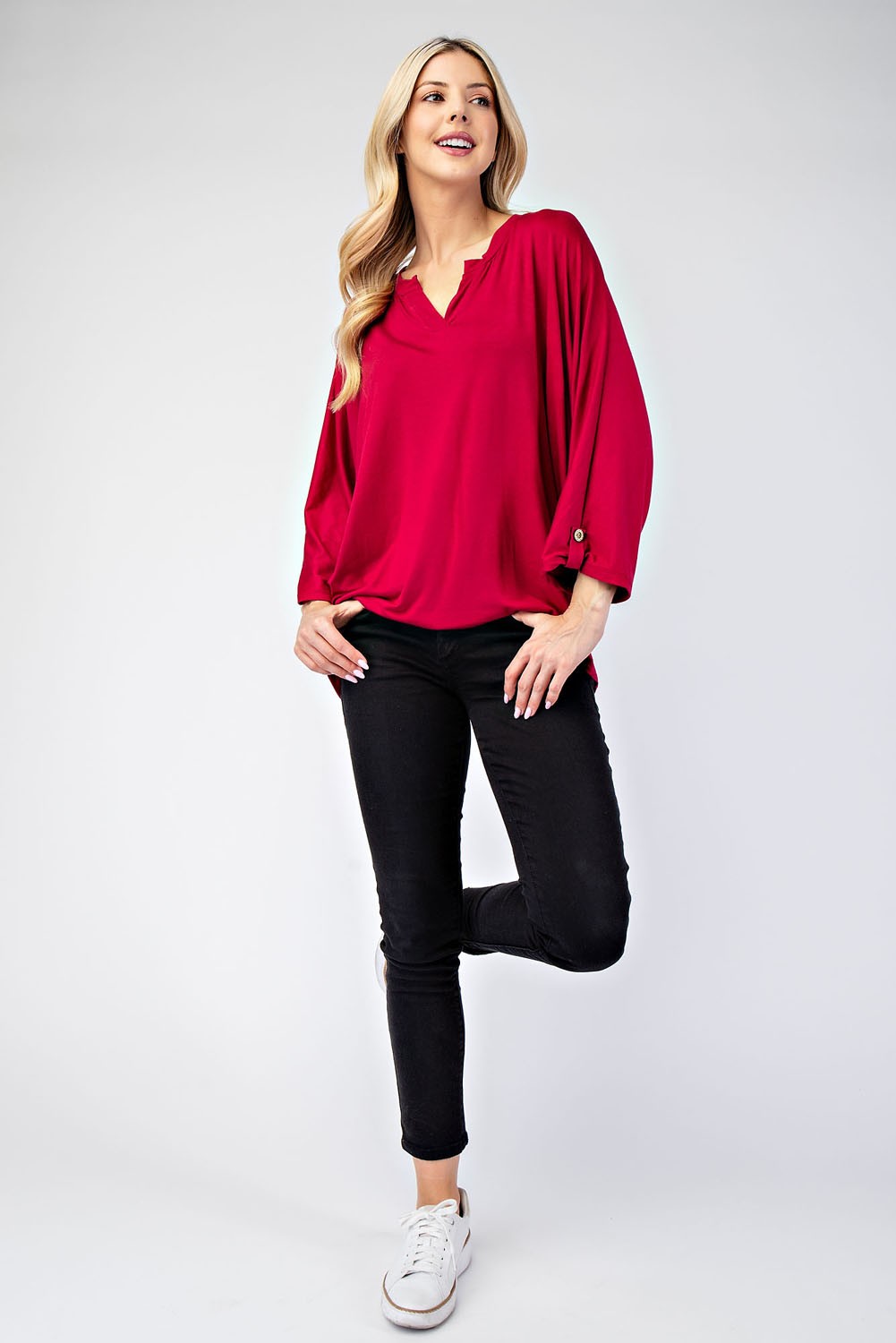 Three-Quarter Sleeve Blouse in Burgundy