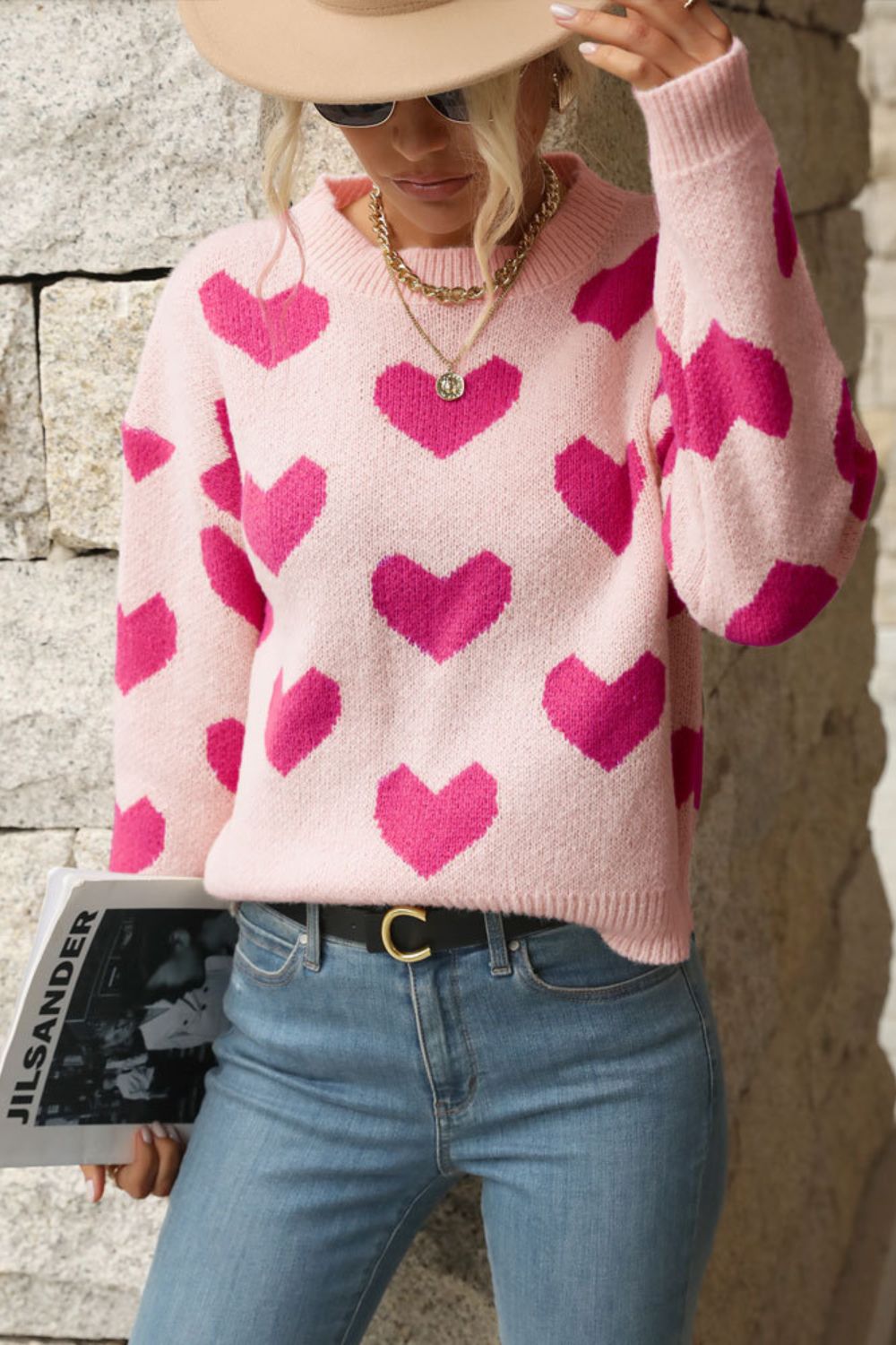 Heart Pattern Long Sleeve Sweater