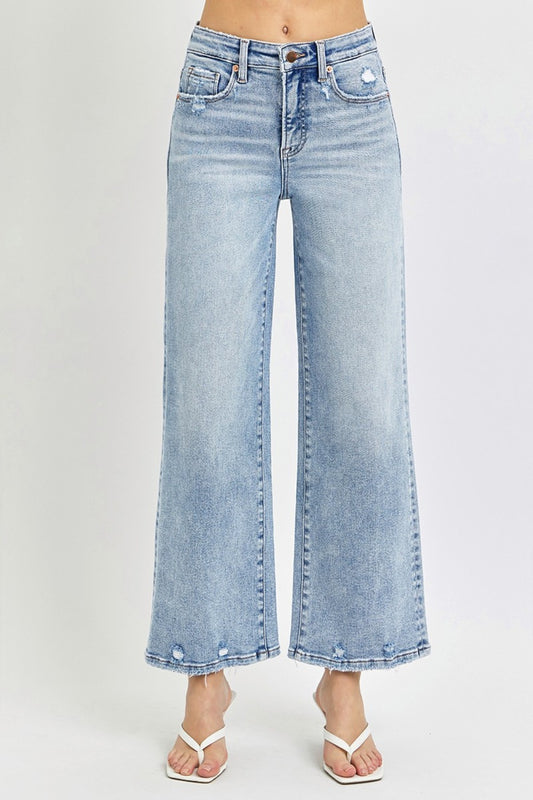 Light Wash Tummy Control High Rise Crop Wide Leg Jeans