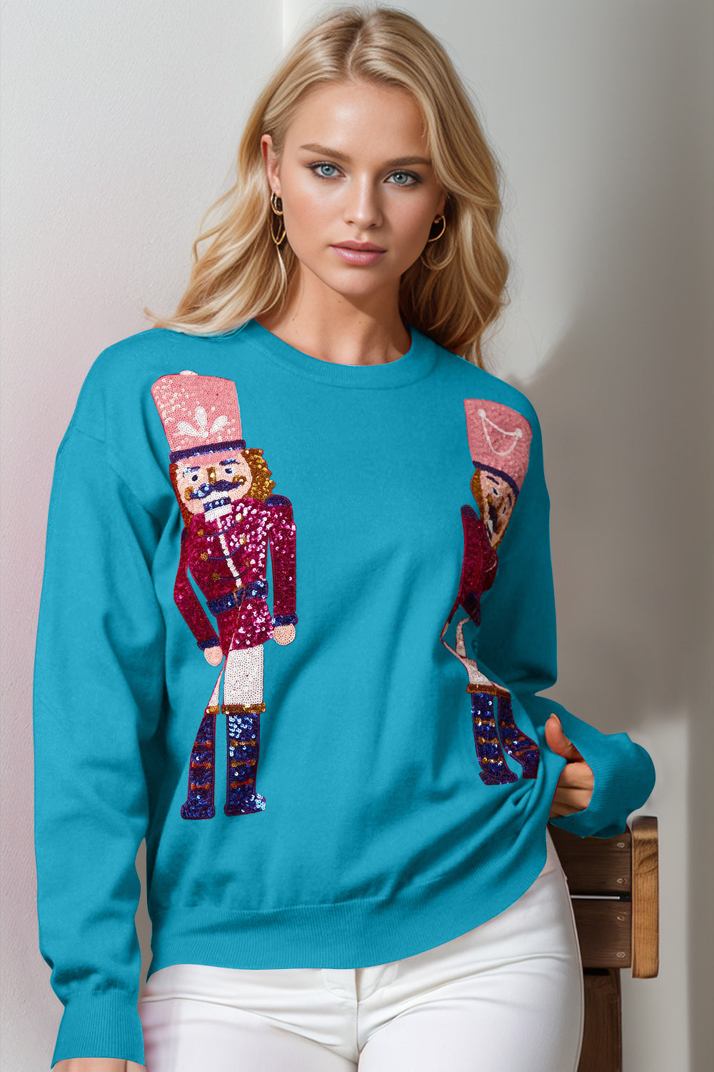 Sequin Nutcracker Long Sleeve Sweater