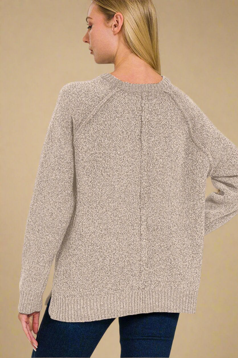 Raglan Sleeve Tunic Sweater in Light Mocha