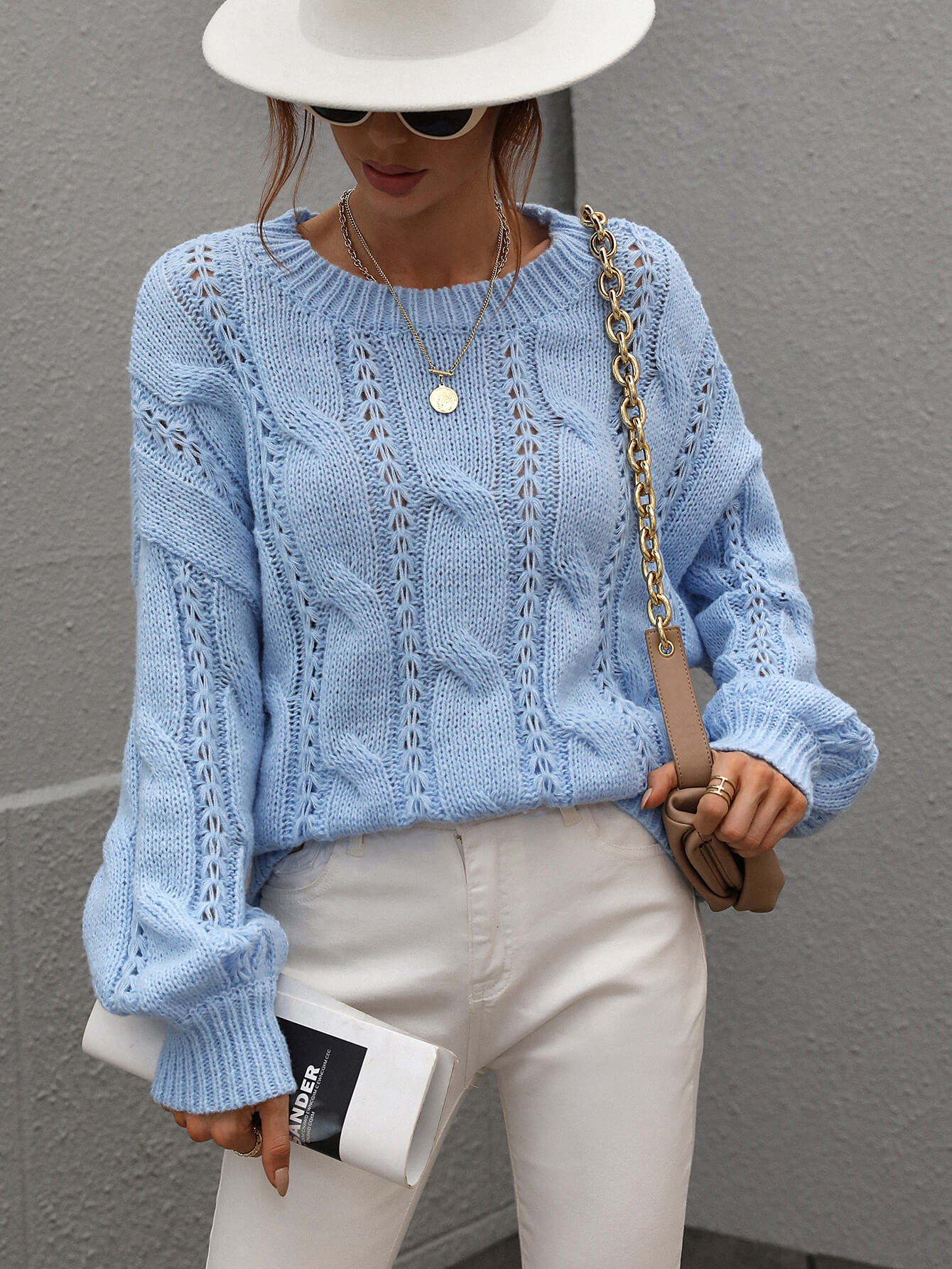 Cable Knit Openwork Sweater