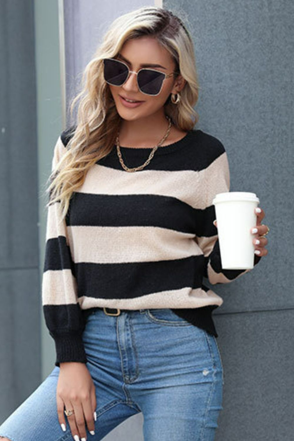 Black Stripe Raglan Sleeve Sweater