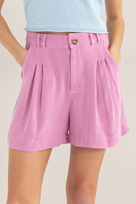 High Waist Pleated Shorts in Pink