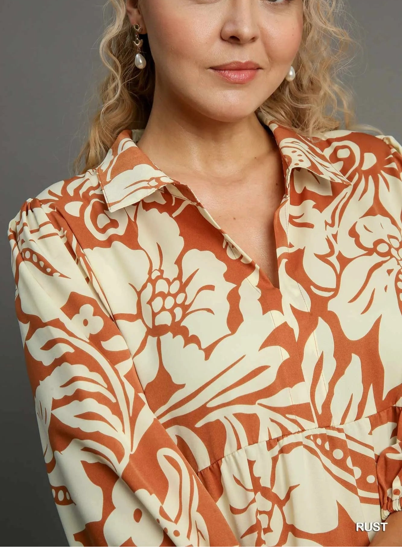 Rust & Cream Floral Tiered Midi Dress