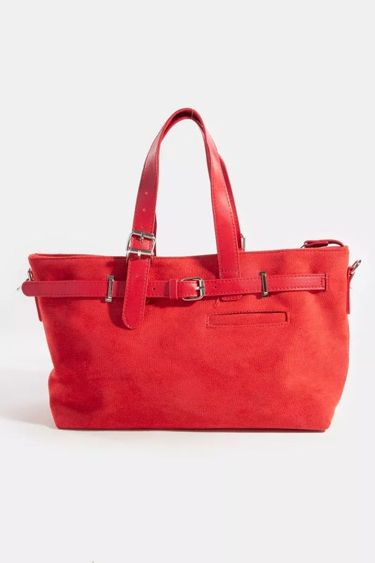 Crimson Vegan Suede Buckle Tote Bag