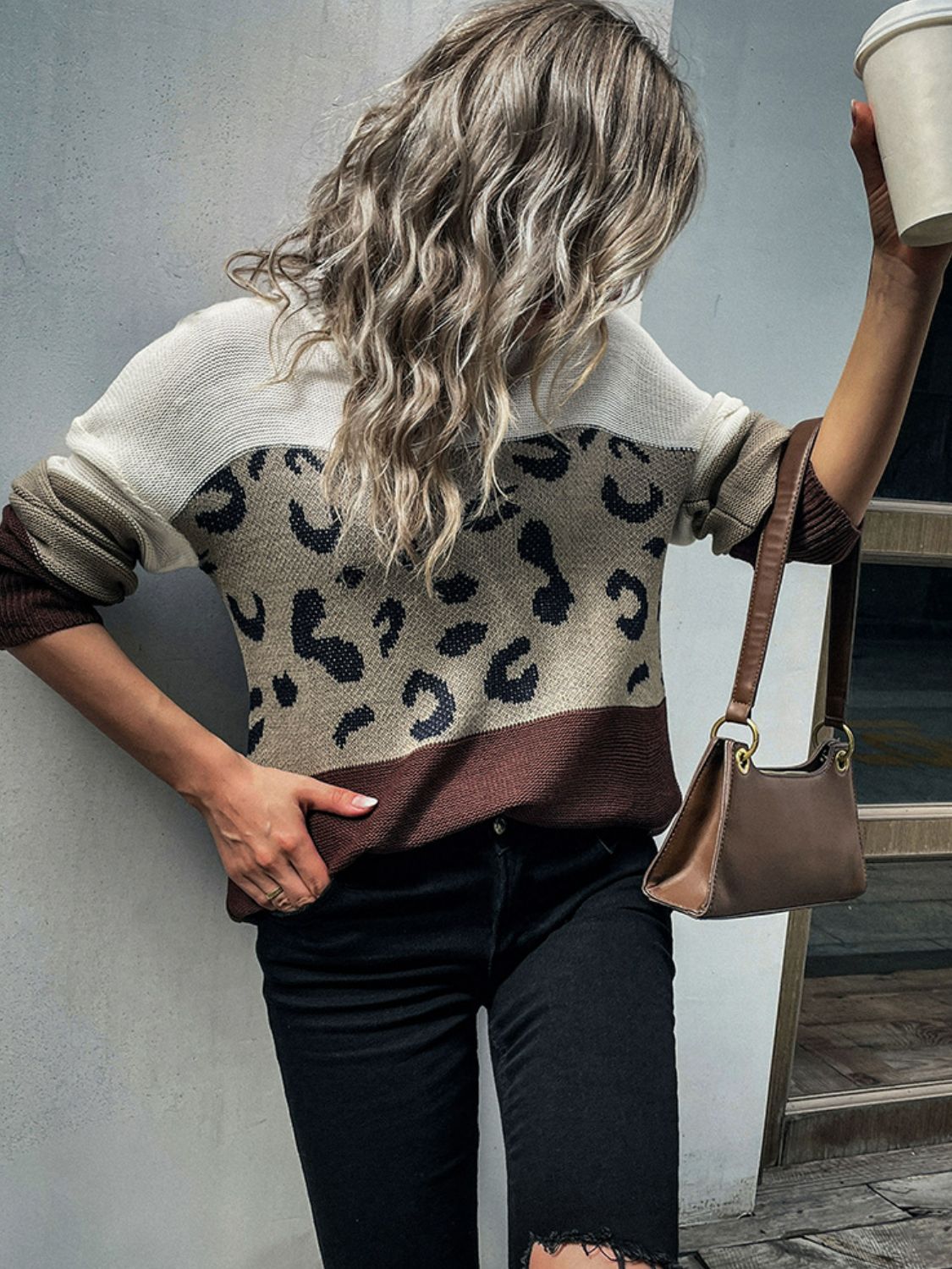 Leopard Color Block Tunic Sweater