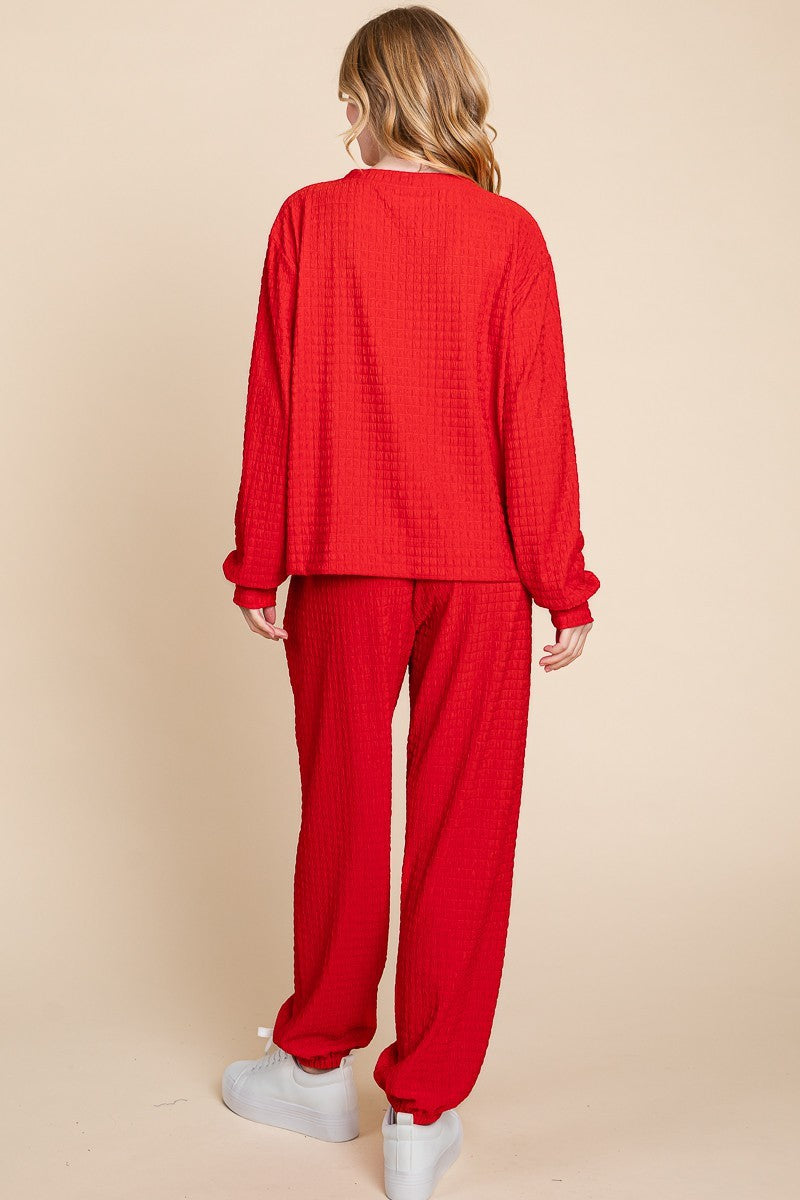 Red Long Sleeve Top & Pants Lounge Set