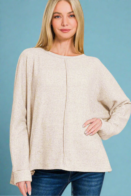 Sand Beige High-Low Hem Tunic T-Shirt