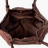 Beach Rose Co. brown suede shoulder bag interior with magnetic snap closure and double handles.