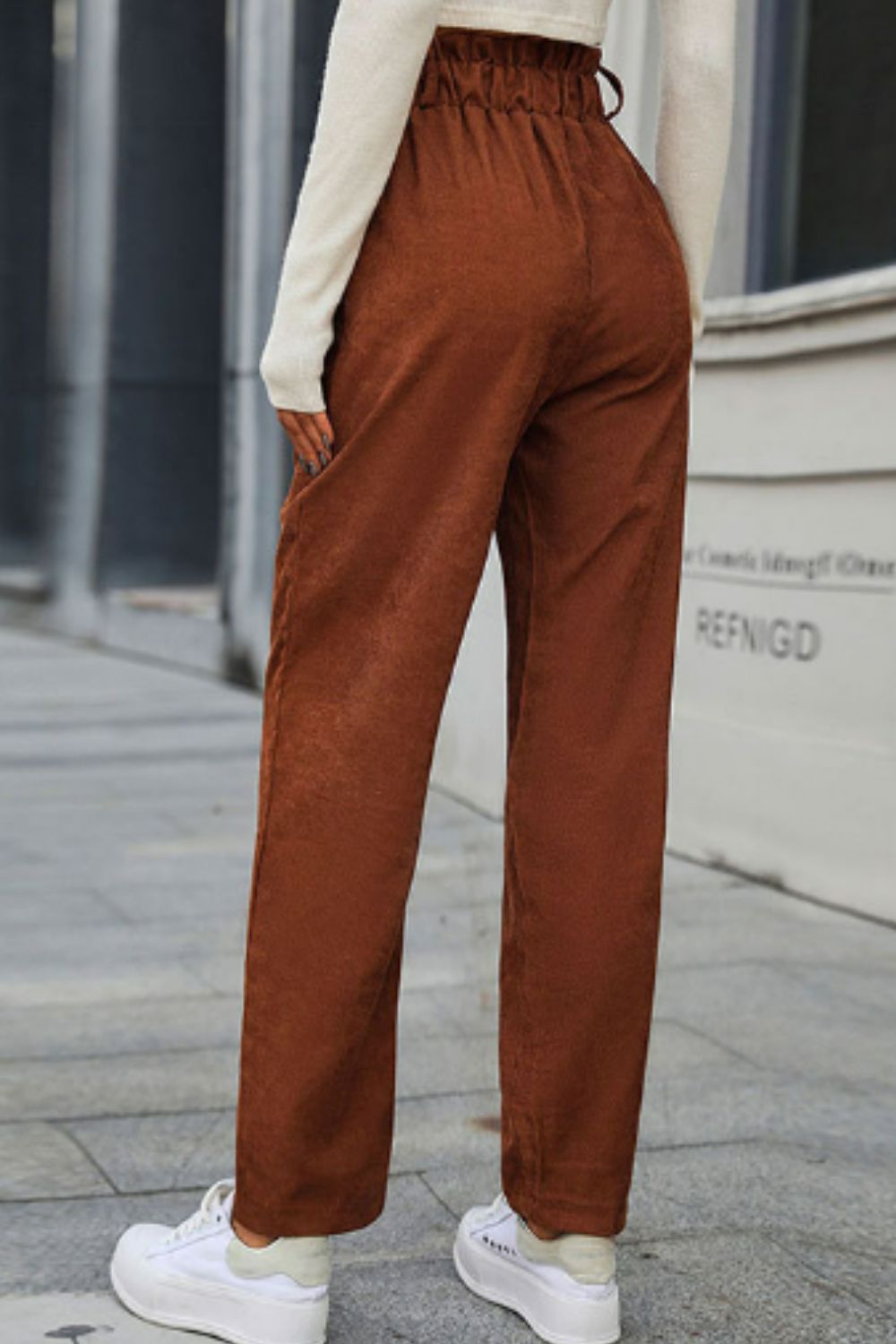 Paperbag Waist Straight Leg Pants in Coffee