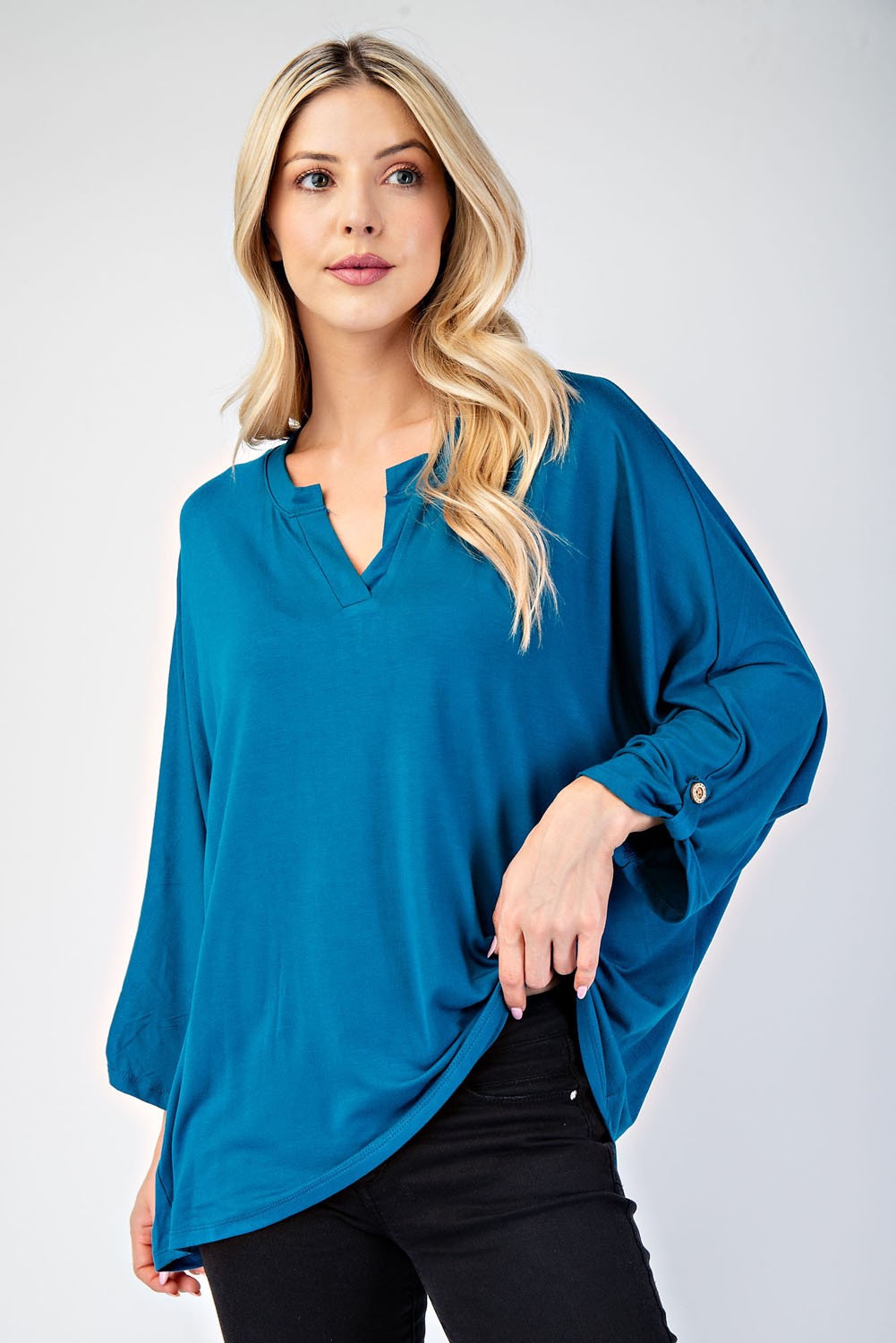 Three-Quarter Sleeve Blouse in Teal