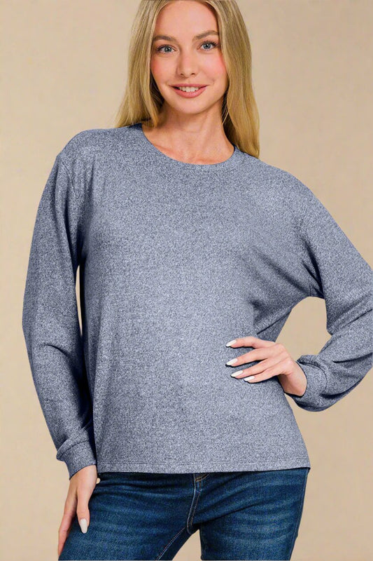 Light Navy Hacci Knit Long Sleeve T-Shirt