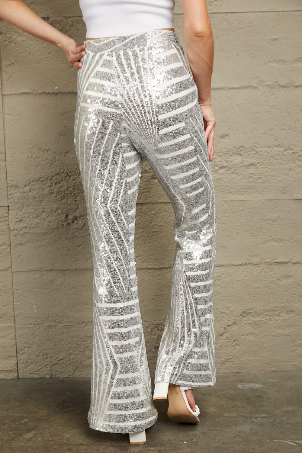 Sequined High Waist Flared Pants