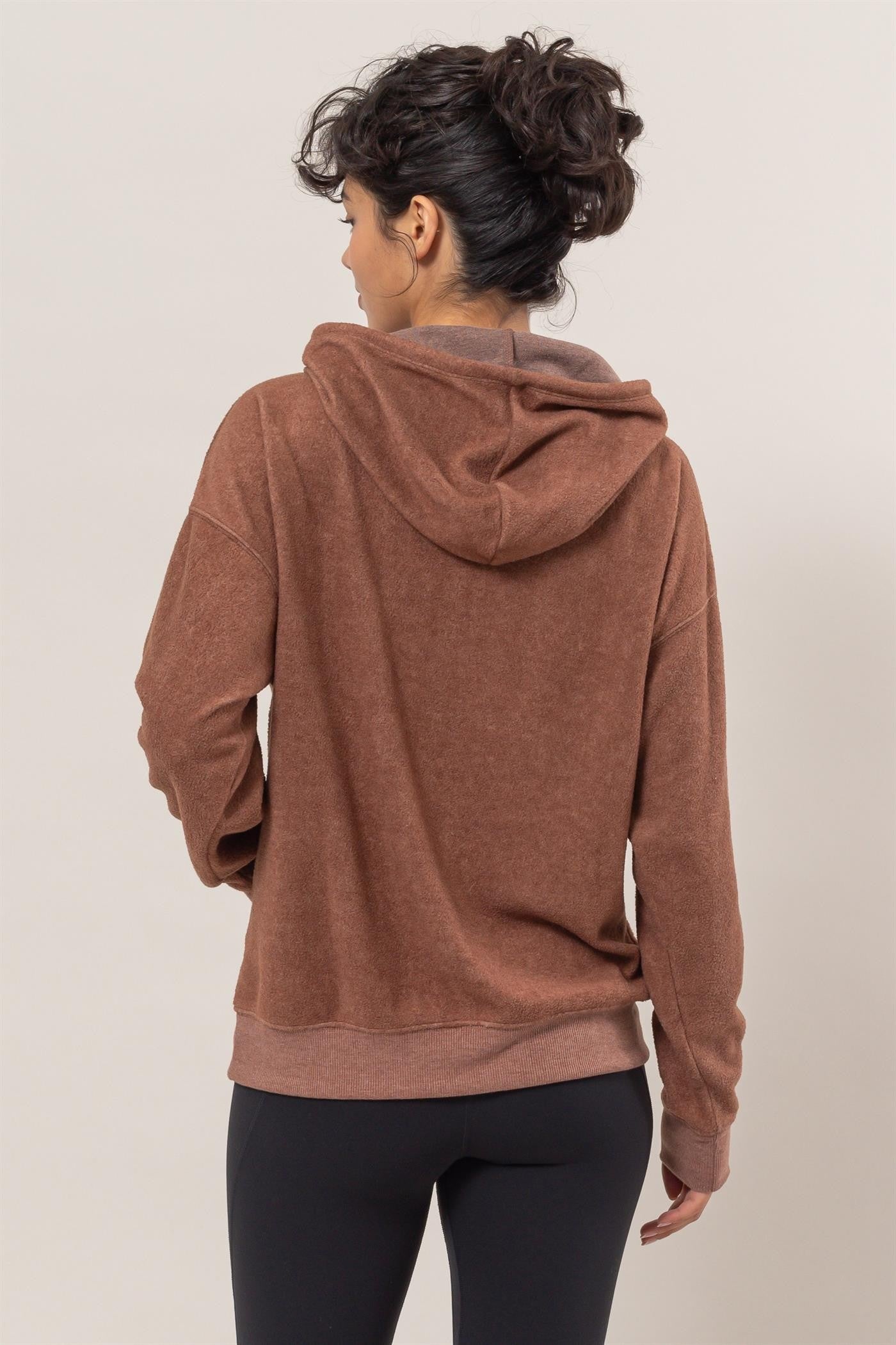 Brushed Long Sleeve Hoodie in Chestnut