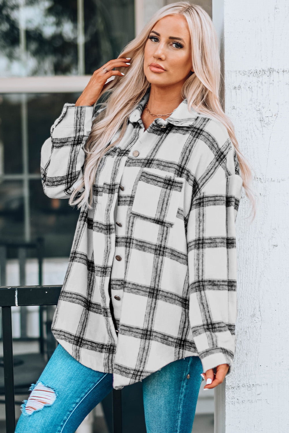 Plaid Curved Hem Longline Shacket