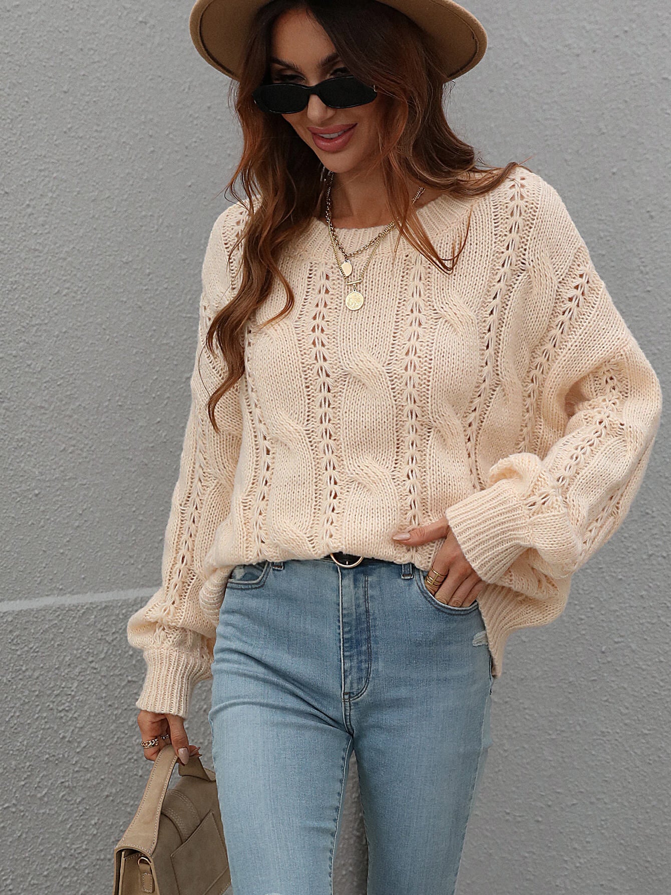 Cable Knit Openwork Sweater