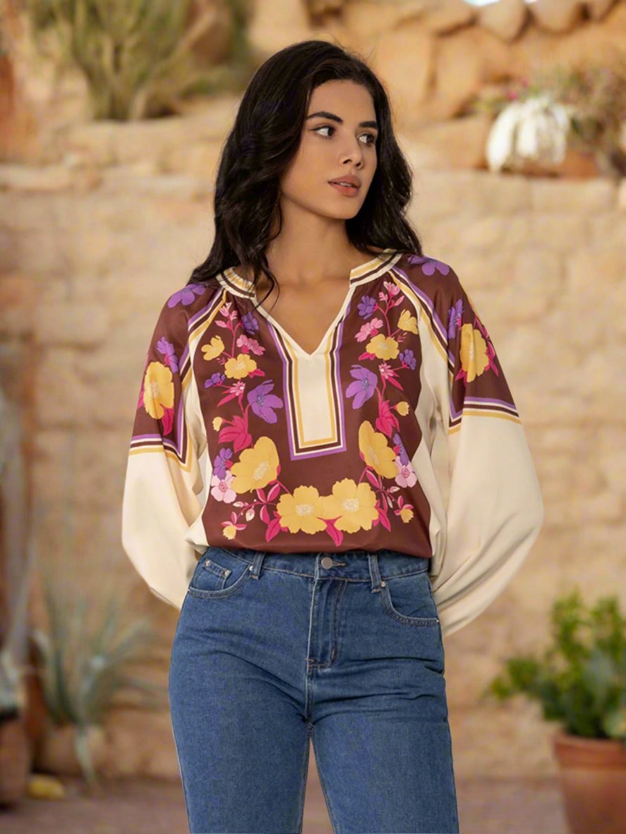 Floral Print Long Sleeve Blouse