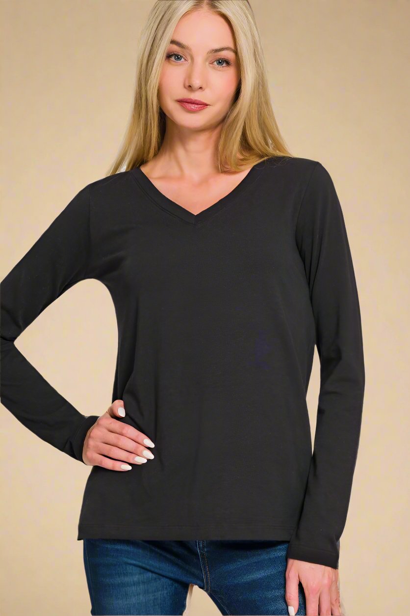 Black Long Sleeve V-Neck T-Shirt