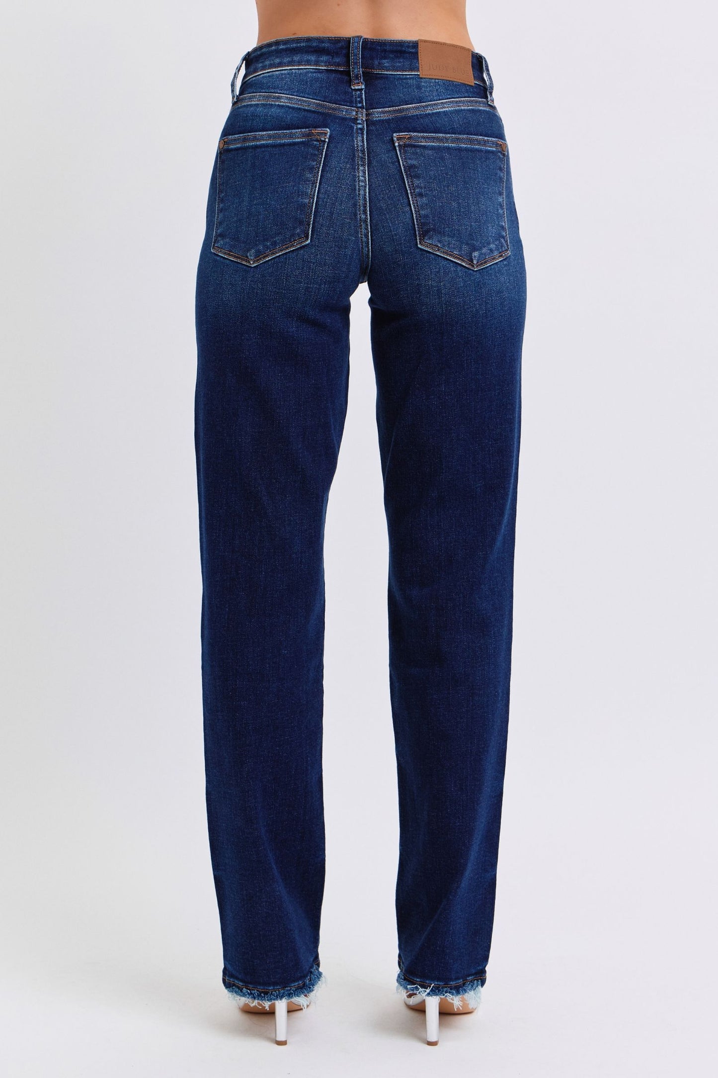 Dark Wash Raw Hem Straight Leg Jeans