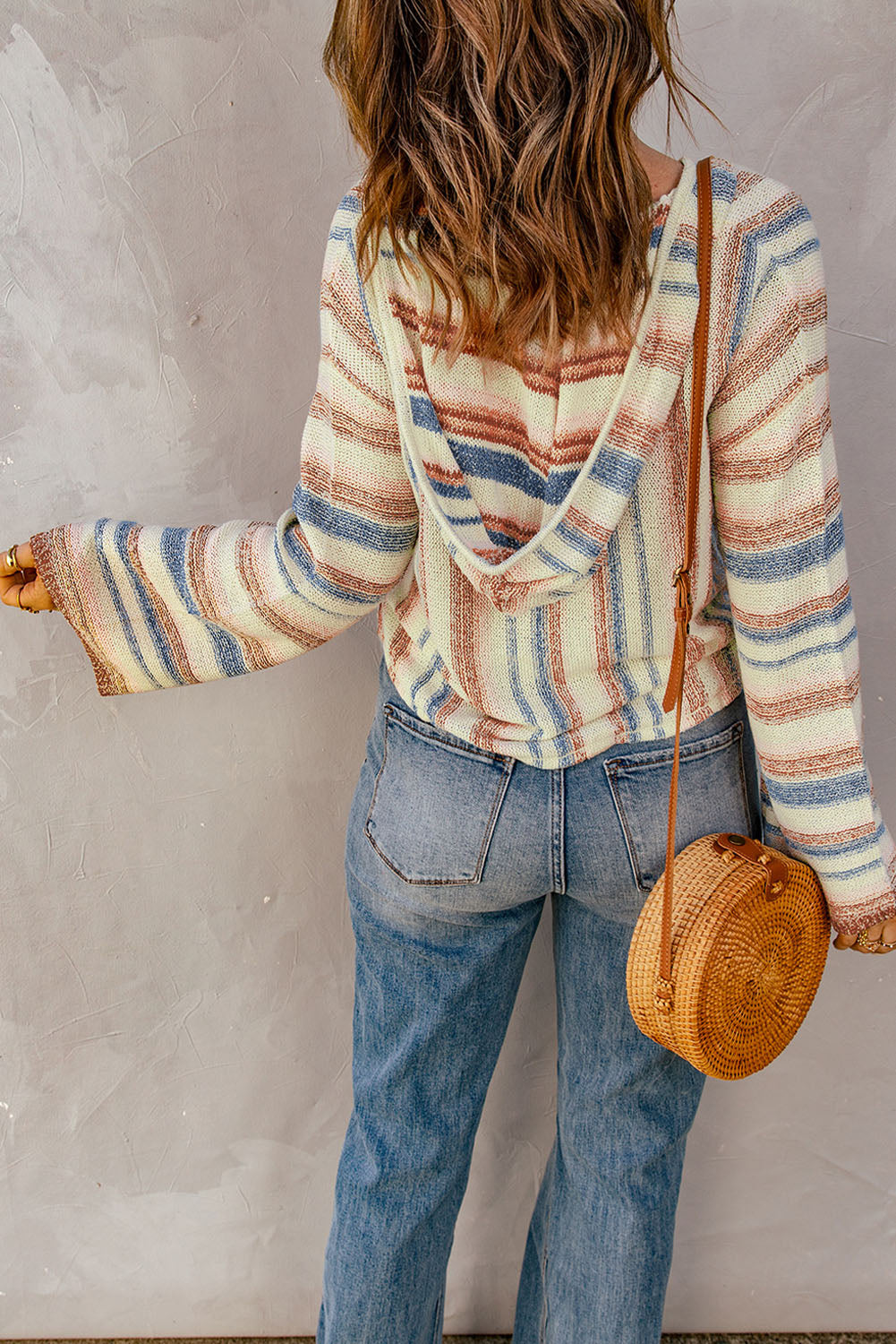 Multicolor Striped Hooded Sweater with Front Pocket