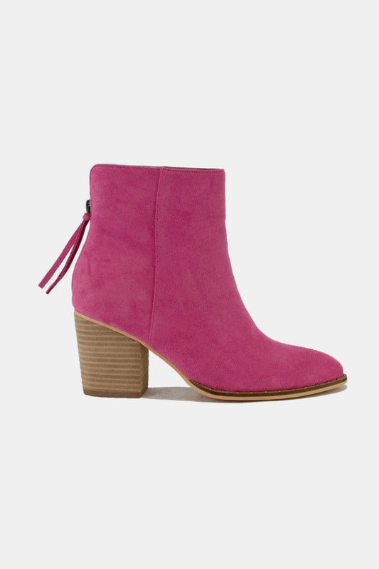 Vegan Suede Ankle Booties in Cerise