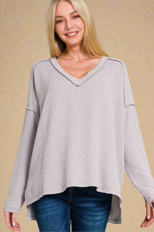 Light Gray Long Sleeve V-Neck T-Shirt