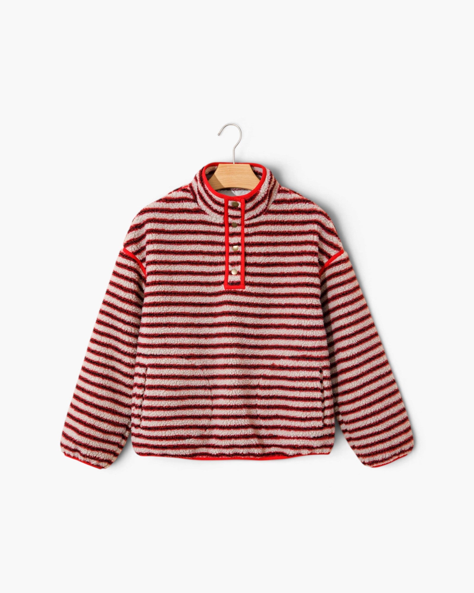 Red & Cream Striped Fleece Pullover