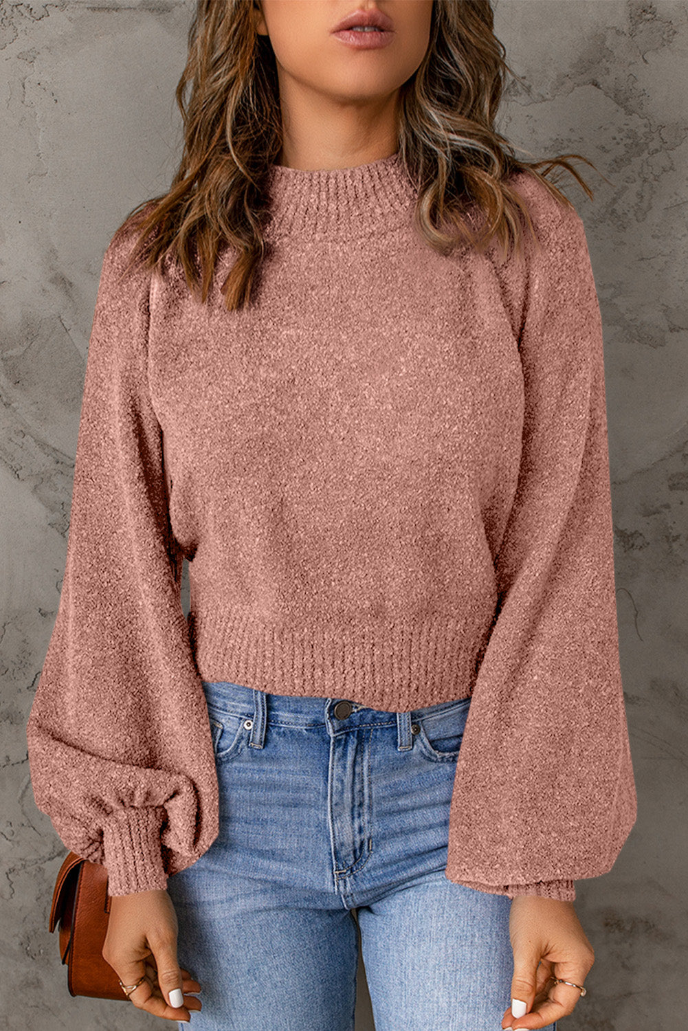 Rib Knit Trim Balloon Sleeve Sweater