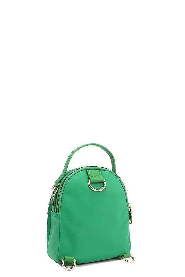 Green backpack on a white background