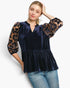 Navy Velvet & Lace Baby Doll Top