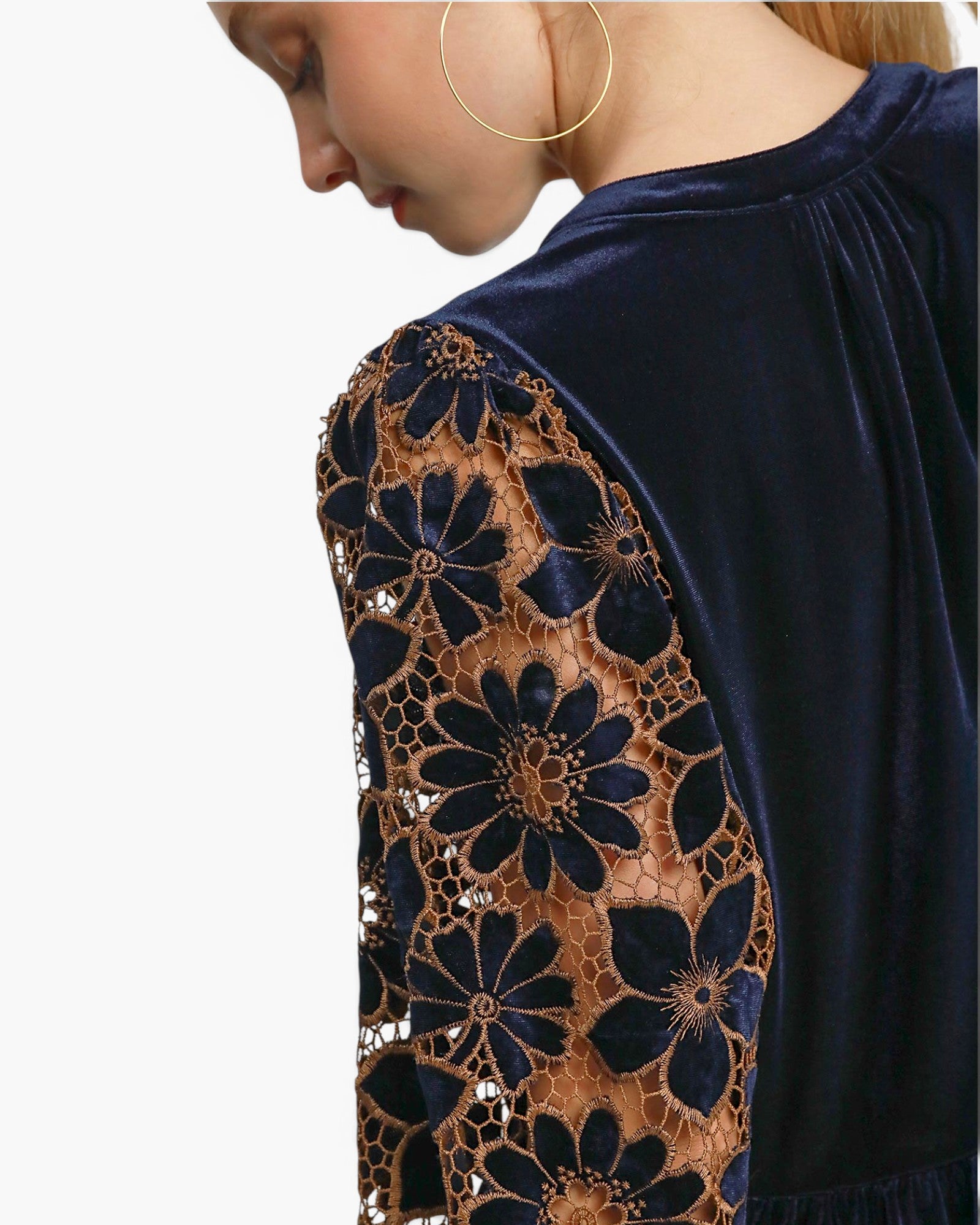 Navy Velvet & Lace Baby Doll Top