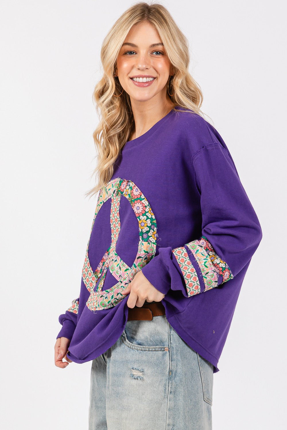 Peace Patch Long Sleeve Top in Blueberry