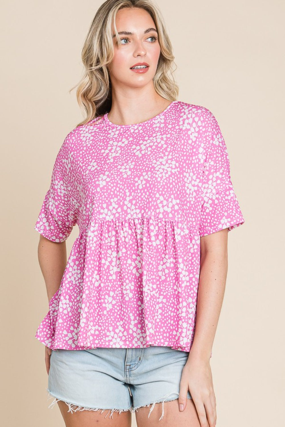 Pink Floral Babydoll Blouse