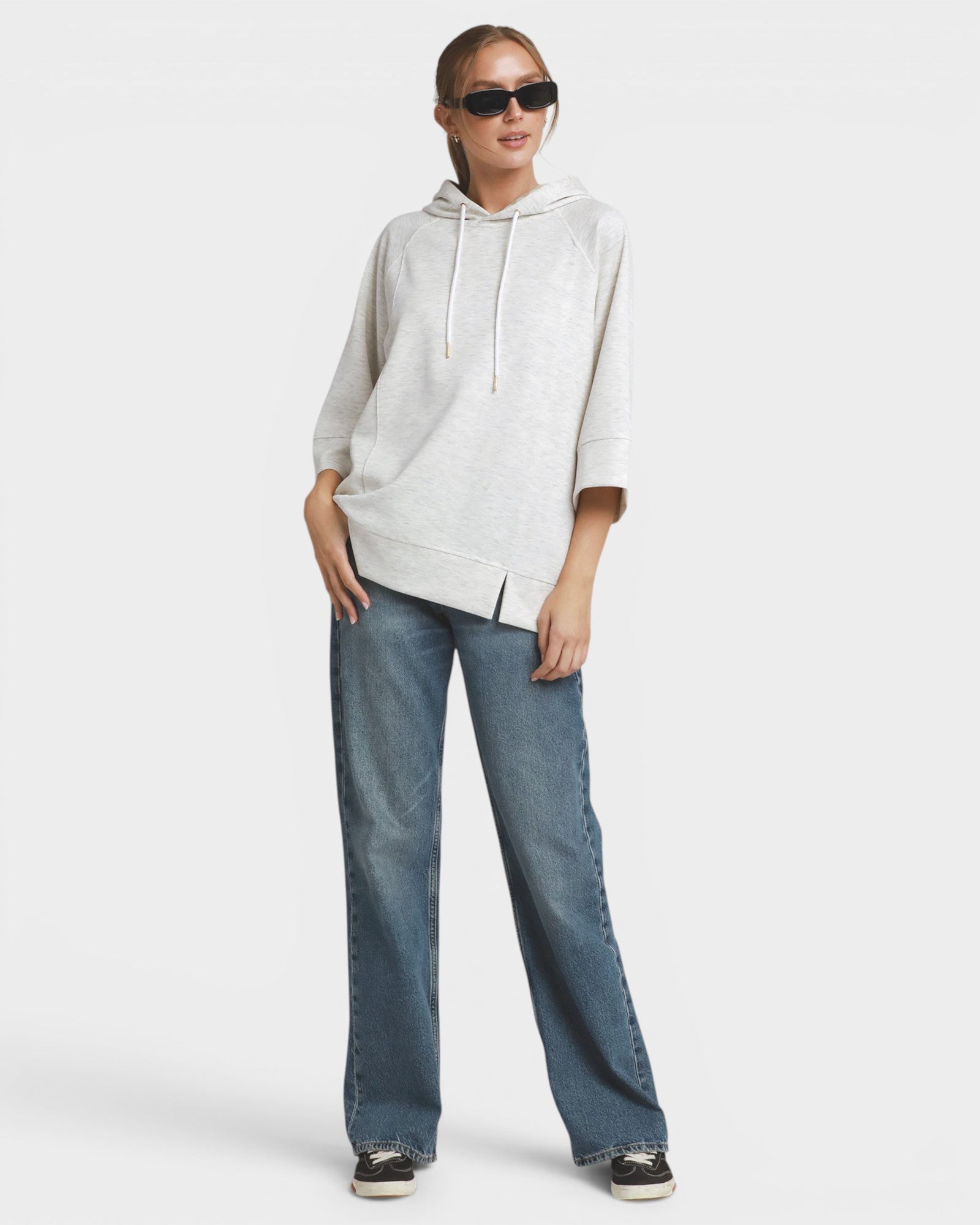 Heather White Hooded Pullover