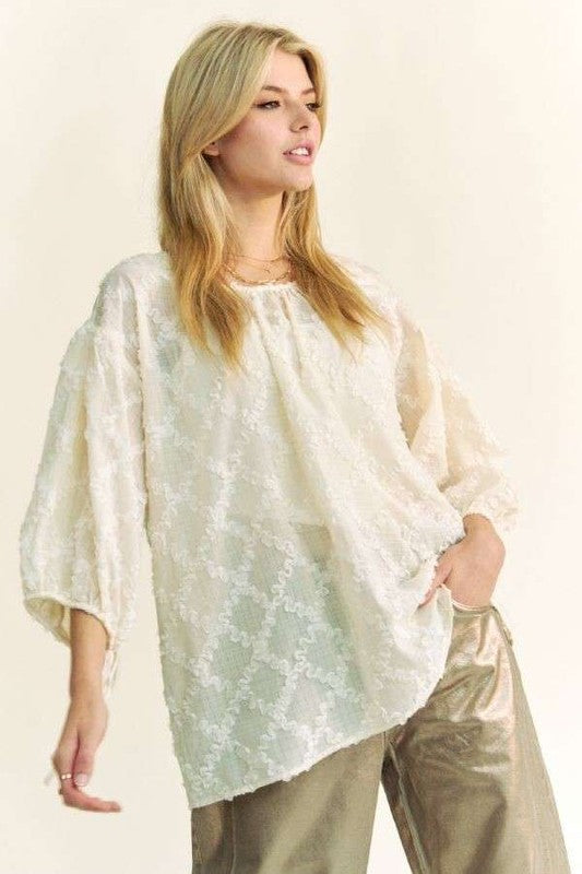 Three-Quarter Sleeve Blouse in Cream