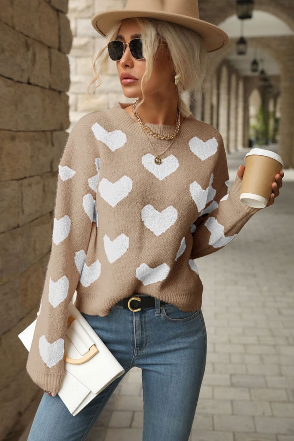 Heart Pattern Long Sleeve Sweater