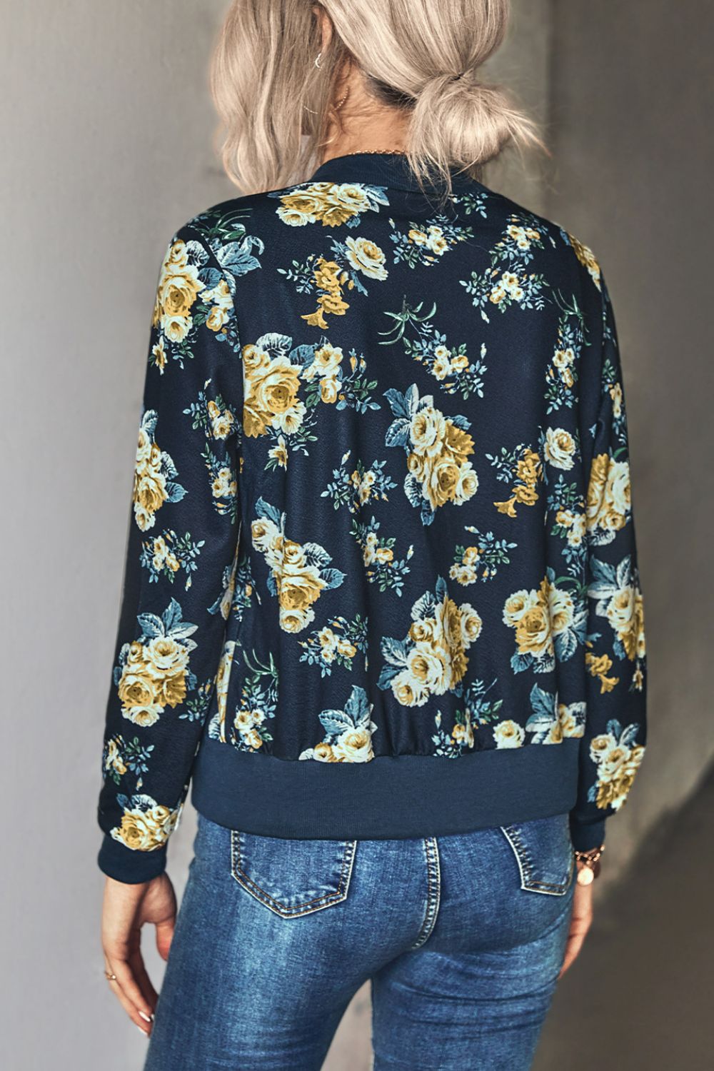 Floral Zip Up Bomber Jacket