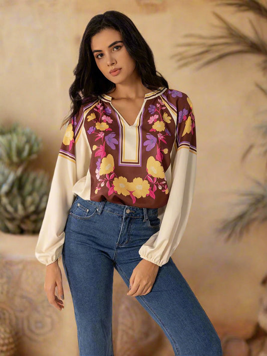 Floral Print Long Sleeve Blouse