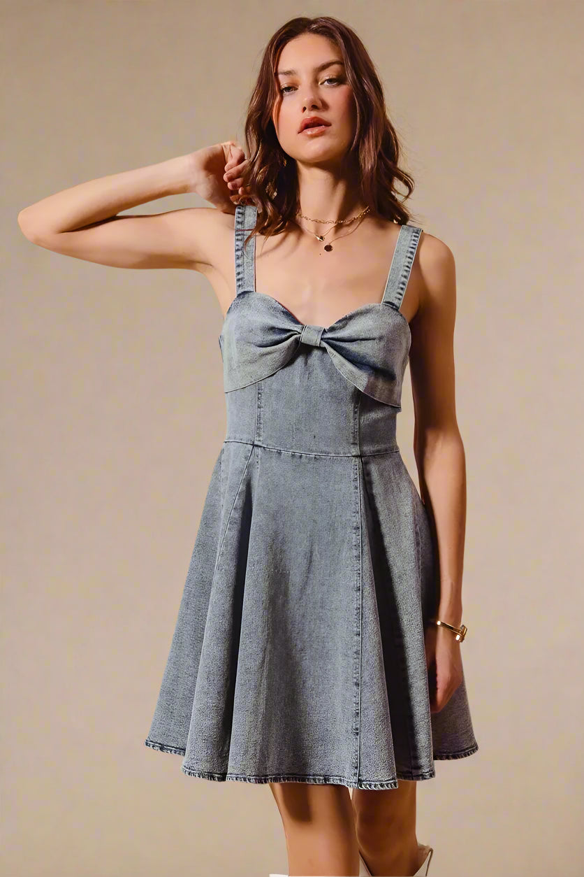 Denim Bow Front Mini Dress