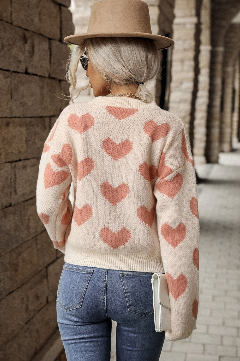 Heart Pattern Long Sleeve Sweater