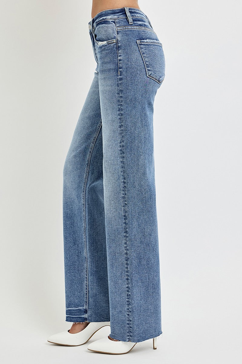 Medium Wash High Rise Straight Leg Jeans