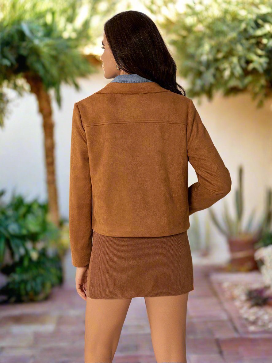 Tie Front Fringe Jacket in Caramel