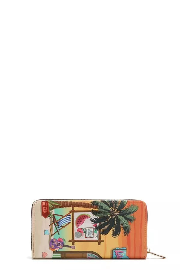 Colorful wallet with tropical design on a white background