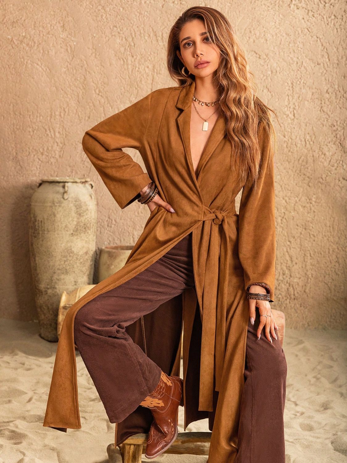 Side Tie Trench Coat in Caramel