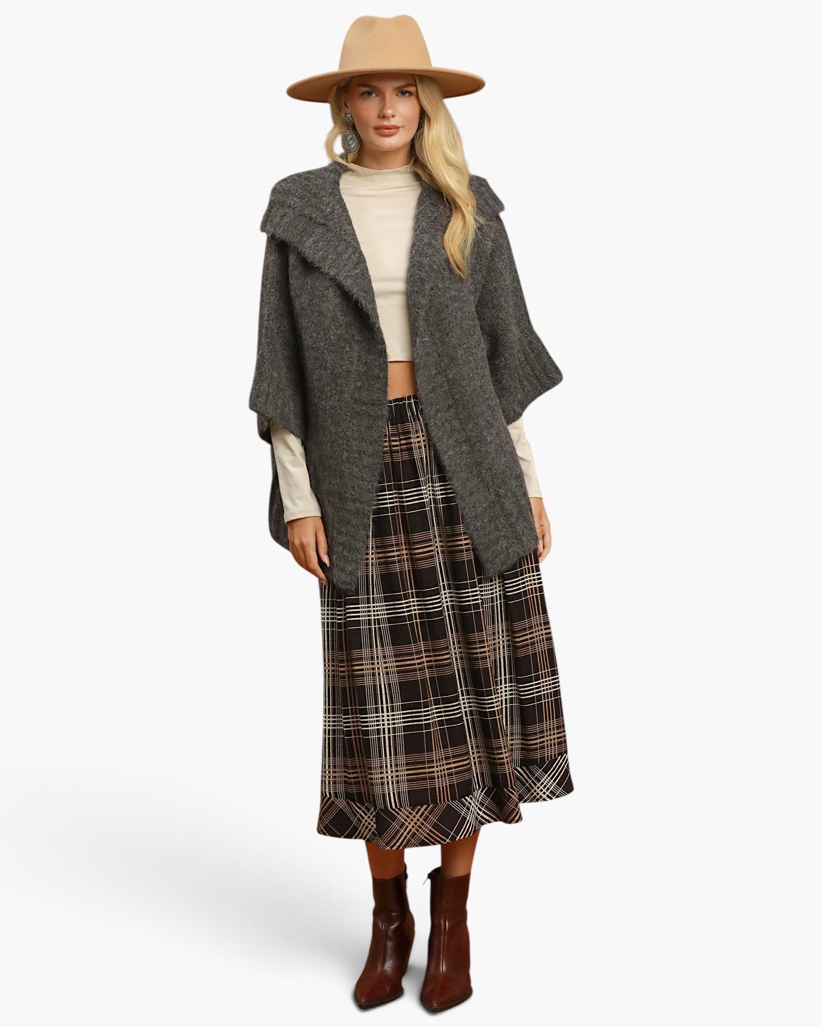 Charcoal Oversized Ribbed Knit Open-Front Cardigan